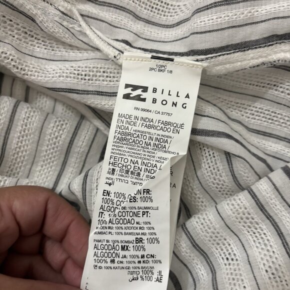 Billabong Same Story Swim Coverup L White Stripe Hooded Lace Up Cotton Resort - Picture 10 of 13